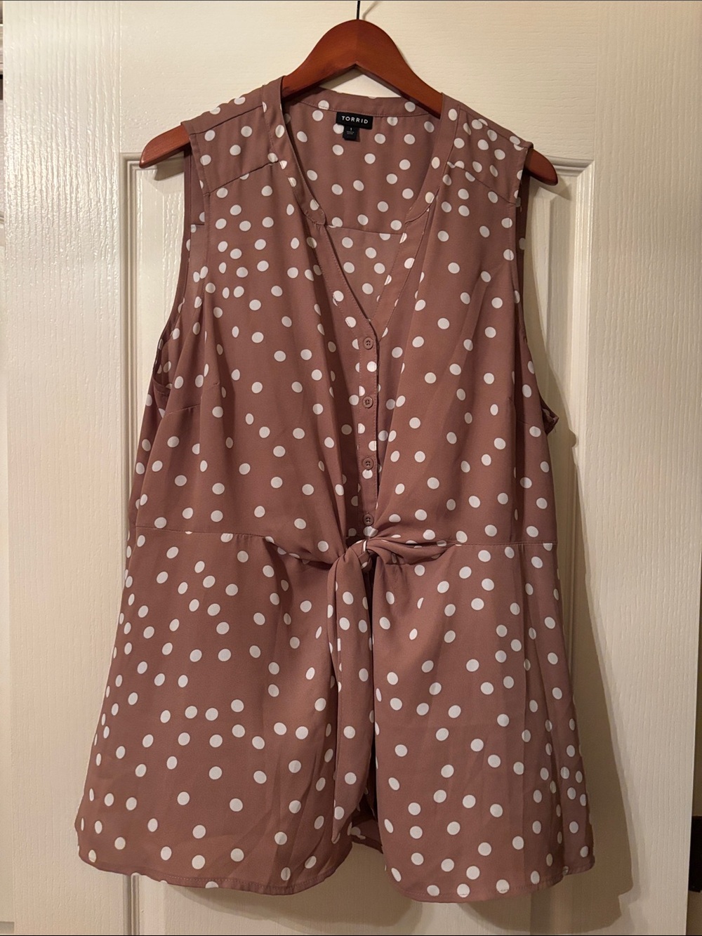 Torrid Peplum Georgette Button-Front Tie-Front Blouse Brown and Cream Size 1X - Picture 6 of 12